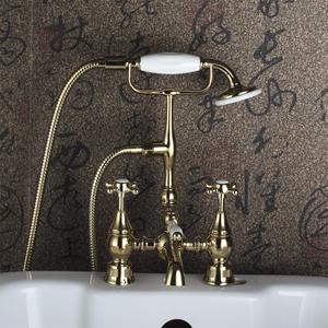 Rubinetto Classico da Pavimento Stile Vintage Romano, Kit Doccia per <span class=keywords><strong>Vasca</strong></span> in Ottone <span class=keywords><strong>con</strong></span> Doccetta a Forma di Telefono - Product Image 2