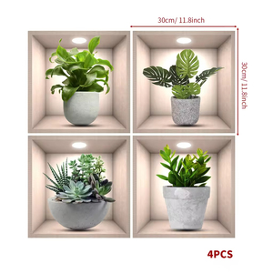 Set di 4 <span class=keywords><strong>Adesivi</strong></span> <span class=keywords><strong>Murali</strong></span> in PVC Personalizzati con Vasi e Piante per Soggiorno e Camera da Letto, Stile Moderno - Product Image 2