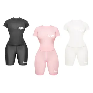 2024 New Arrival Gym Tops Shorts Set Women T-shirt pant Clothing Cotton Ribbed loungerwear Casual Women's Two Pieces Sets