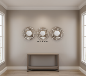 Decorative <b>Wall</b> <b>Mirror</b> <b>Set</b> 3Pc 72x57.5Cm Round Metal Sunburst Design <b>Wall</b> Decoration - Product Image 2