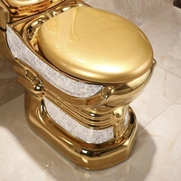 989 luxe Style européen deux pièces articles sanitaires plaqué or salle de bain toilette en céramique double chasse carré bol forme S-piège