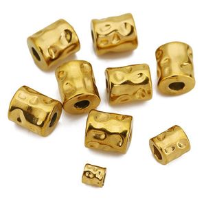 Stainless Steel Hammered Barrel <b>Spacer</b> Beads | Gold Textured Beads for Jewelry Making | DIY Bracelet & Necklace Accessories - Product Image 1