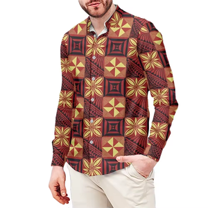 Chemise à manches longues la plus populaire pour hommes, imprimé tribal polynésien, col à revers, vente directe d'usine, chemise élastique à boutons - Product Image 6