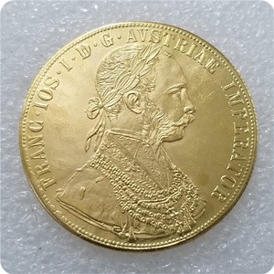 Ristampa Placcata in Oro. Replica di Monete Austriache Antiche <span class=keywords><strong>Franz</strong></span> Joseph 4 Ducati 1877, 1890, 1894, 1915 - Product Image 1