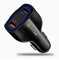 Cargador de Coche de 3 Puertos QC3.0 USB+Tipo-C 3.5A Carga Rápida con Luz LED Azul 12-24V Cargador para Encendedor de Cigarrillos OEM Venta al Por Mayor