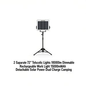 Lampe de travail télescopique 72 pouces, rechargeable, à intensité variable, 10000lm, alimentée par énergie solaire, lampe LED de camping, 15000mAh, double charge - Product Image 1