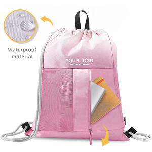 Wholesale Custom Logo <b>Drawstring</b> Gym <b>Bag</b> Bulk Promotional Mesh Zipper Pocket Cinch Backpack Lightweight Sport Outdoor Polyester - Product Image 3