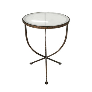 <span class=keywords><strong>Tavolino</strong></span> rotondo in <span class=keywords><strong>vetro</strong></span> dorato con base in ferro forgiato MRS WOODS - Product Image 1