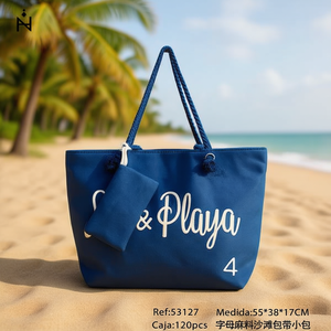 Bolso de Playa Angelina de Lino 55x38x17Cm con Bolsa Pequeña Estampada - Product Image 4