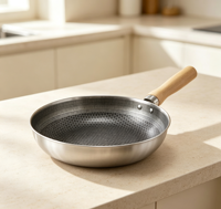 Ensemble de poêles et de sauteuses en acier inoxydable antiadhésives à induction avec manche en bois, design classique, sans couvercle