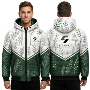 Veste matelassée à capuche pour homme, imprimé floral, coupe-vent, hiver, décontractée, fermeture éclair, 100% polyester, coupe classique - Product Image 1