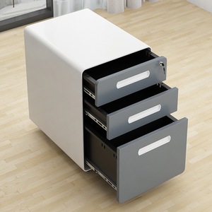 US stock warehouse 3 drawer mobile file cabinet round edge movable metal drawer cabinet