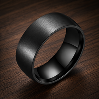 Bague JLM 8 mm en acier inoxydable noir mat, style minimaliste en arc, brossée, unisexe, bande éternelle, ajustement confortable, finition polie haute brillance