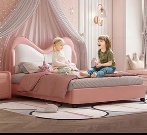 Lit de princesse pour enfants, rose, rembourré, design cartoon, luxe, moderne, en bois, pour adolescentes - Product Image 6