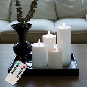 Bougie pilier LED blanche à piles en cire de paraffine colorée, haute, à motif floral, télécommandée - Product Image 3