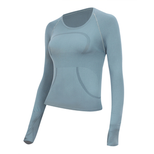 Haut de yoga sans couture à manches longues pour femme, haut de sport moulant en spandex extensible, séchage rapide, haute élasticité - Product Image 4