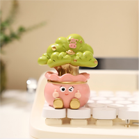 ROOGO Resin Kartun Pohon Uang Keberuntungan Figur Bunga Lukisan Tangan Kawaii Ornamen Meja Pembawa Keberuntungan Dekorasi Rumah Grosir
