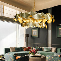 Lustre moderne de luxe en cuivre avec feuilles de Ginkgo, support de lampe E14, grand diamètre, luminaire suspendu pour salon, salle à manger, villa