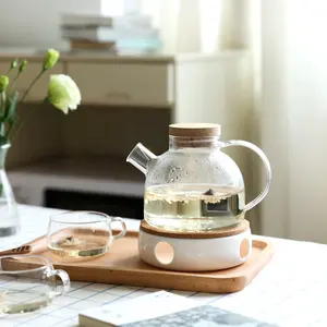 गर्म बिक्री 1L गर्मी प्रतिरोधी गिलास चायदानी Teaware का सेट चाय के बर्तन पानी की केतली लकड़ी के ढक्कन के साथ हटाने योग्य फिल्टर दूध कप लकड़ी की ट्रे
