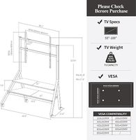 Chariot TV en bois robuste en forme de A avec roulettes pour écran de 55 à 100 pouces, support de sol pour TV de studio réglable en hauteur avec 2 étagères