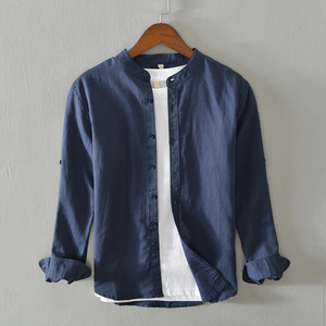 Camisa de Manga Larga con Cuello Alto para Hombre, 100% Algodón, Otoño, Alta Calidad, Transpirable, Formal e Informal, Color Blanco - Product Image 1