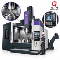 Tour vertical CNC avec garde-corps intégré, table rotative, rampe verticale, rail linéaire et convoyeur de copeaux