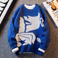 Pull en coton tricoté de haute qualité, décontracté et élégant, à col rond, grande taille, pour homme, vente en gros
