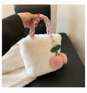 Kore moda Vintage sevimli sonbahar kış Faux kürk çanta küçük kız tüylü tasarımcı lüks kova çanta kiraz peluş topu - Product Image 3