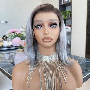 Peluca Sintética con Frente de Encaje 13x4, Color Gris Plateado Degradado, con Gorra de Encaje Transparente Ajustable - Product Image 2