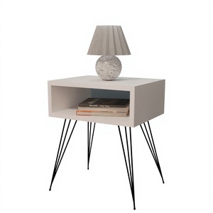 Table de chevet contemporaine avec étagères de rangement, panneau ouvert, plateau en bois écologique et durable, en panneau de particules et métal, pour chambre à coucher - Product Image 1