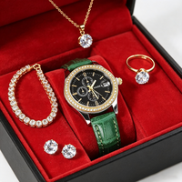 Ensemble de bijoux de luxe pour femmes, 5 pièces, avec boîte cadeau en forme de cœur, collier solitaire en cristal, boucles d'oreilles, bague, bracelet tennis, montre chronographe
