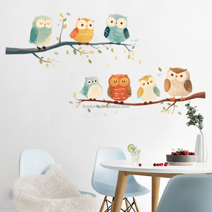 Pegatinas de pared de ramas de búho de dibujos animados para habitación de niños, decoración de jardín de infantes, papel tapiz autoadhesivo, pegatinas de pared de PVC