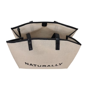 Bolso de Hombro Práctico con Bolsillo con Cremallera para Compras, Playa, Bolsa Pequeña, Ecológico, Grande, de Yute, Algodón - Product Image 2