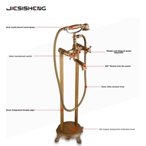 Robinet de baignoire à bord de cylindre vertical à double colonne en cuivre rétro européen - Product Image 4