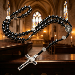 Élégantes chaînes de prière catholiques avec connecteur Ilo et argent plaqué or, bracelet à sept nœuds, mini pendentif Saint Benoît - Product Image 2