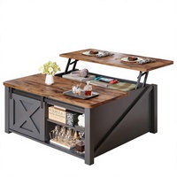 Table basse relevable avec rangement, design farmhouse, meubles de salon, bois d'ingénierie, étagères réglables, noir, fabriqué en Chine