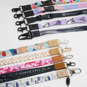 Custom Logo Cut Durable Leather <b>Lanyards</b> with Thermal Transfer Silk Screen Printing Metal Hook for Card Holder - Product Image 1