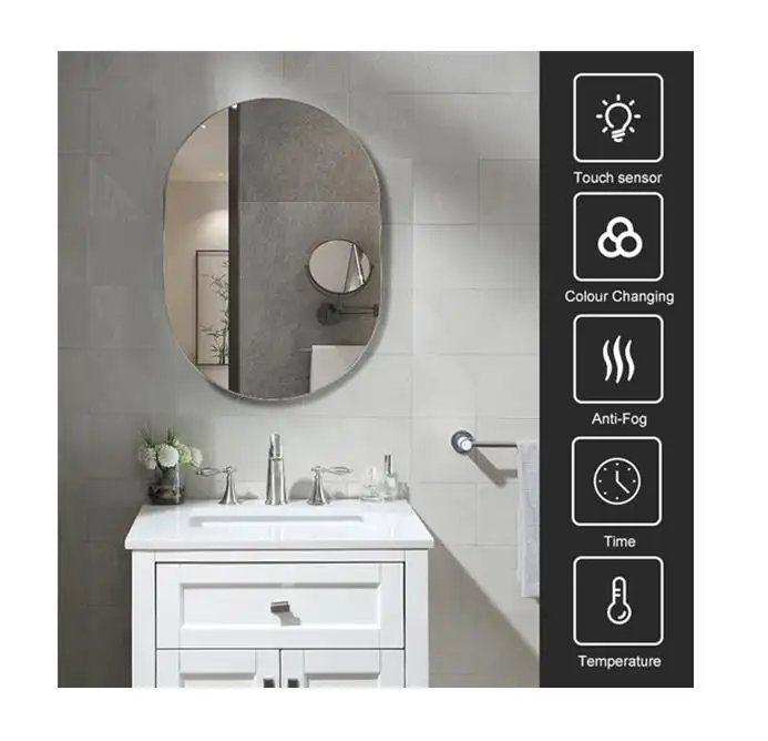 Customized Household Bathroom Large Smart Led Mirror Bathroom Led Lighted Mirror Bath Large Bathroom Mirror