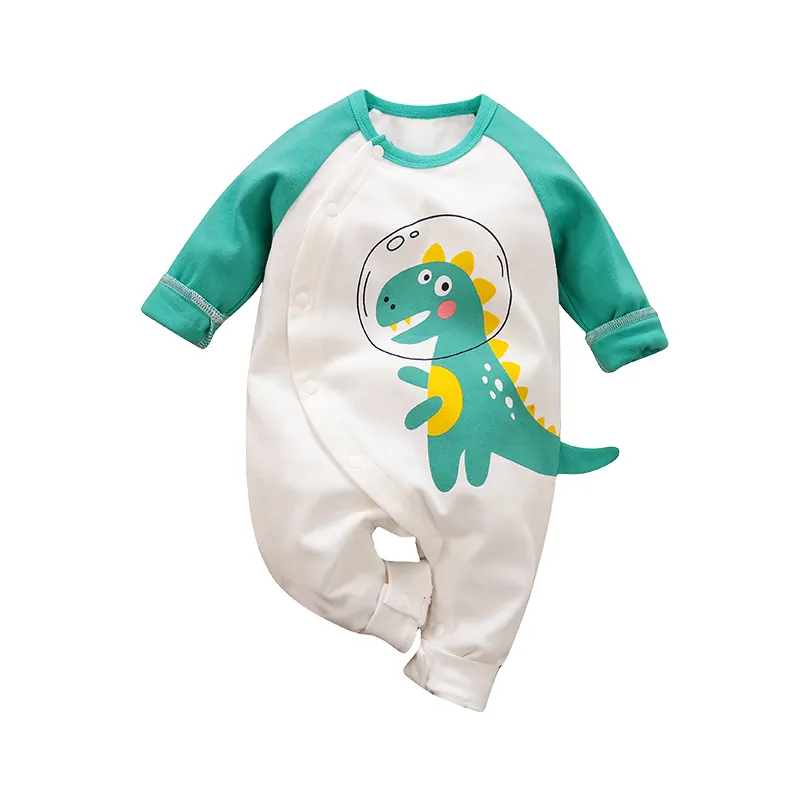 Baby Stram pler grün Dinosaurier Cartoon Neugeborenen Baby kleidung lang ärmel ige Kinder kleidung Großhandel