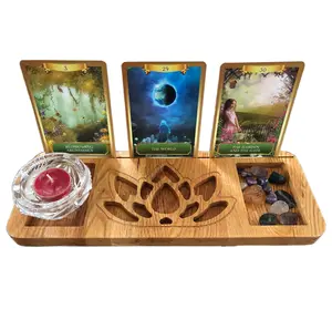 Khay Đựng Thẻ Tarot Bằng Gỗ Sồi Cao Cấp, Khay Đựng Pha Lê Trang Trí Để Thẻ Hình Hoa Sen