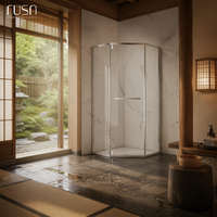 Pintu Shower Pivot FUSA untuk Bilik Shower 2 Panel Tetap Kaca Tempered 8mm Rangka Baja Tahan Karat 304 Rentang Penyesuaian 5mm