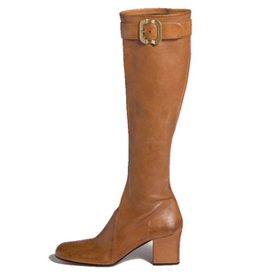 Women's Square Toe Knee High <b>Boots</b> Ladies High Chunky Heels Side Zipper Shoes Top Metal Buckle Long Booties - Product Image 5