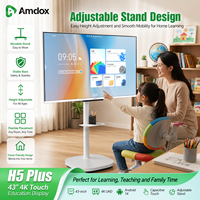 Tableau blanc interactif 4K de 43 pouces, Android 14 Smart OS, écran tactile LCD rechargeable, support mobile, couleur noire, utilisation éducative