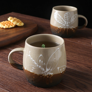 Eisriss-Glasur Farbblock Vintage Keramikbecher Retro BPA-frei Spülmaschinen- und Mikrowellenfest mit Handgriff Große Kapazität Bürotasse - Product Image 1