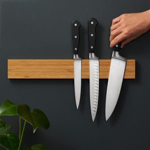 Porte-couteaux magnétique en bambou à fixation murale, bande magnétique puissante, sûr et fiable, support à couteaux de cuisine, écologique, lavage à la main uniquement - Product Image 2