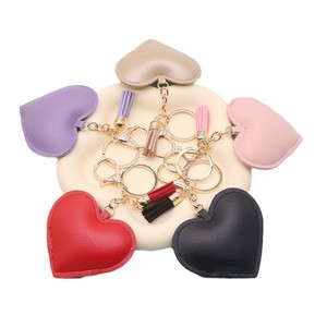 Wholesale PU Leather Heart Shape KeyChain Heart Leather Backpack Bag Charm Accessories Pendant Personality Fashion Heart Keyring - Product Image 1
