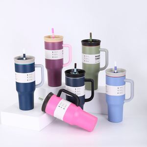 Cross-border 304 Stainless Steel Insulated <b>Large</b>-capacity 40oz Car <b>Mug</b> Handle Straw Custom logo Modern Students Drinkware - Product Image 2