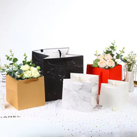 Sac cadeau en papier à fond carré avec poignée en ruban, réutilisable, pour bouquet de fleurs, emballage de gâteau, sac fourre-tout