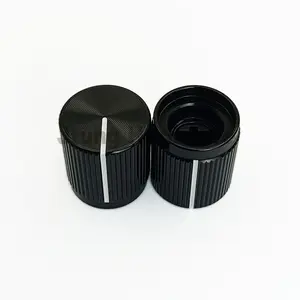 14x16mm Black Aluminum Round Knurled Straight Rotary Switch Tuning Knob 0.236" 6.00mm Shaft With Top Side Indicator Line