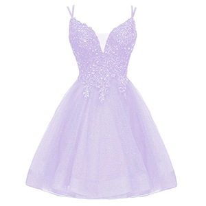 Bealegantom Purple Sequined Tulle Cocktail Dress V-Neck A-Line Short Party Prom Dress - Product Image 3